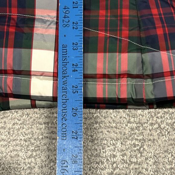 Lands End Vest Womens Medium Plaid Down Filled Puffer Red Full Zip Blue Holiday - Picture 9 of 9